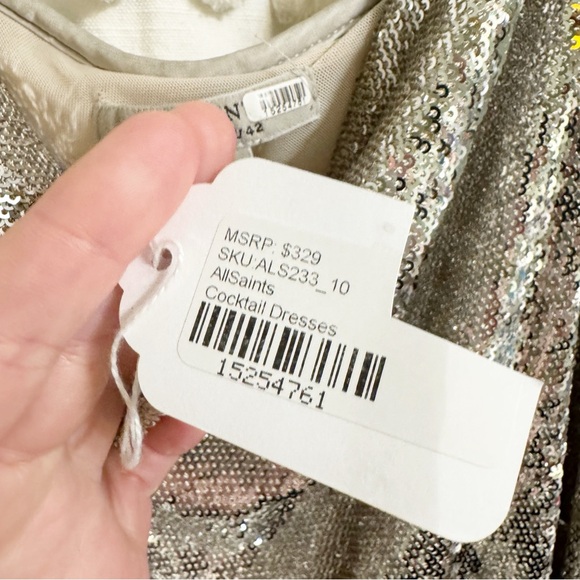 All Saints Hadley Sequin Silver Midi Dress Size 10 - Picture 7 of 9